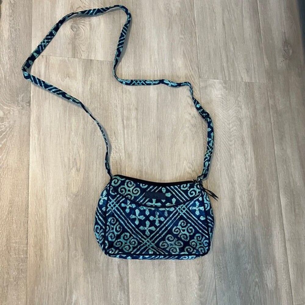 Vera Bradley Quilted Cotton Crossbody Bag Blue Batik Geometric Pattern
